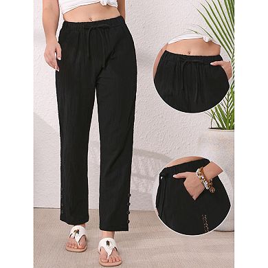 Linen Pants for Women Summer Casual High Waist Drawstring Cotton Long Pants
