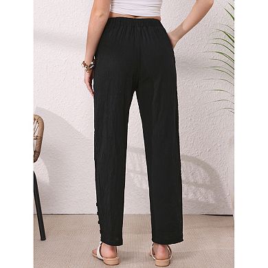 Linen Pants for Women Summer Casual High Waist Drawstring Cotton Long Pants