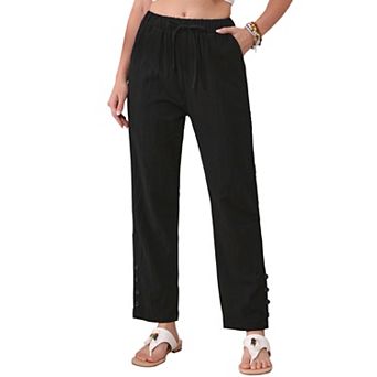 Linen Pants for Women Summer Casual High Waist Drawstring Cotton Long Pants