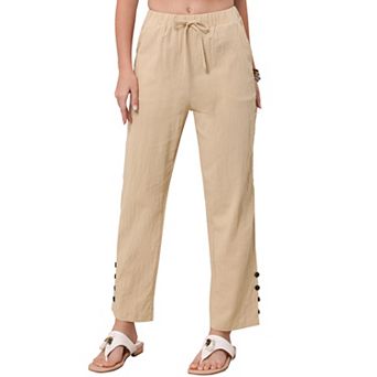 Linen Pants for Women Summer Casual High Waist Drawstring Cotton Long Pants