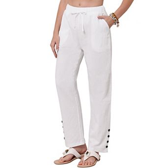 Linen Pants for Women Summer Casual High Waist Drawstring Cotton Long Pants