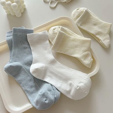 Women's 3-Pair Ribbed Crew Socks Soft Stretch Knit Classic Everyday Comfort Sock Set
