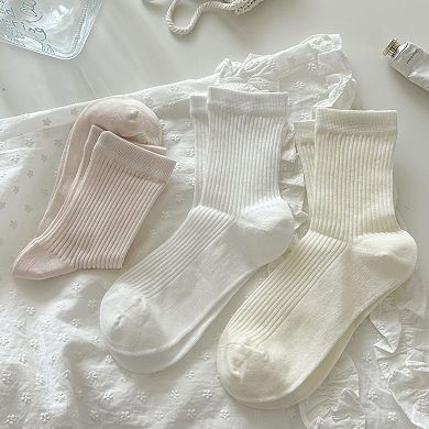 Women's 3-Pair Ribbed Crew Socks Soft Stretch Knit Classic Everyday Comfort Sock Set