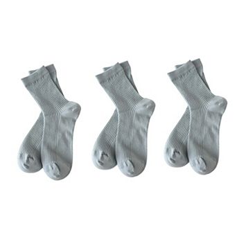 Women's 3-Pair Ribbed Crew Socks Soft Stretch Knit Classic Everyday Comfort Sock Set