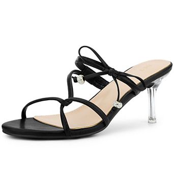 Women's Bow Knot Heeled Sandal Slip-On Open-Toe Stiletto Heel Strappy Rhinestone Sandals