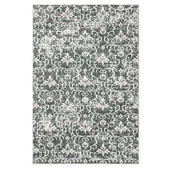 Vintage Damask Area Rug Machine Washable Vacuum Clean Ultra Thin Stain Resistant Carpet for Bedroom