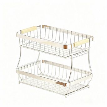2 tier Fruit Basket for Kitchen with Banana Hooks and Protective Mats
