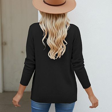 Women's V-Neck Long Sleeve Cardigan, Solid Color Single Button Knit Sweater for Versatile Outfits