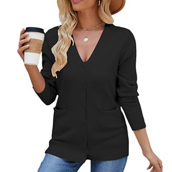Women's V-Neck Long Sleeve Cardigan, Solid Color Single Button Knit Sweater for Versatile Outfits
