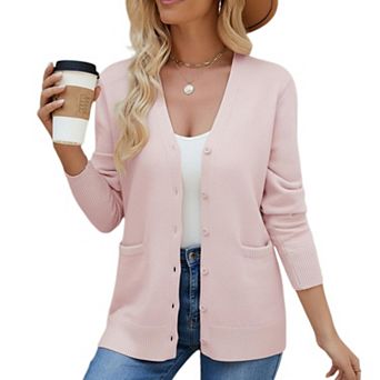 Women's V-Neck Long Sleeve Cardigan, Solid Color Single Button Knit Sweater for Versatile Outfits