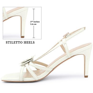 Women's Strappy Square Toe Sandal Floral Stiletto Heeled Slingback Heel Sandals