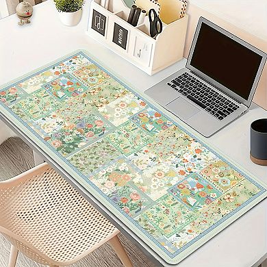 Extended Floral Desk Mouse Pad with Smooth Surface and Anti Slip Rubber Base