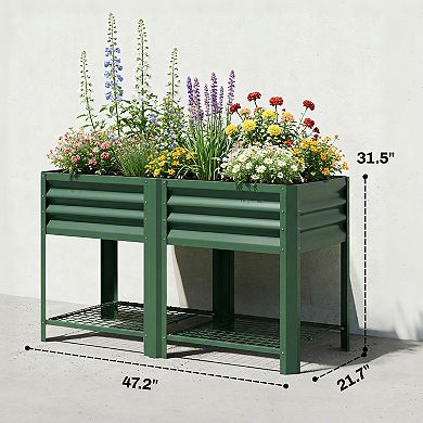 Outsunny Raised Garden Bed with Storage Shelf 31.5" High,