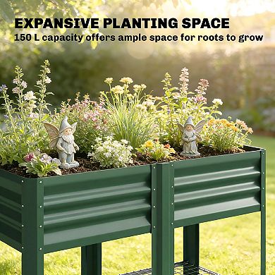 Outsunny Raised Garden Bed with Storage Shelf 31.5" High,