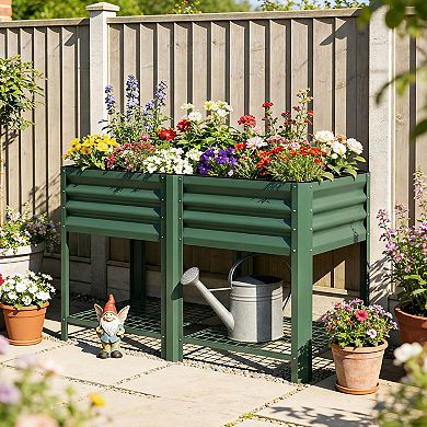 Outsunny Raised Garden Bed with Storage Shelf 31.5" High,