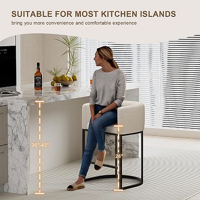 26" H Counter Height Bar Stools Set of 2, Linen Fabric, Mid-Century Modern Design