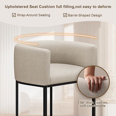 26" H Counter Height Bar Stools Set of 2, Linen Fabric, Mid-Century Modern Design