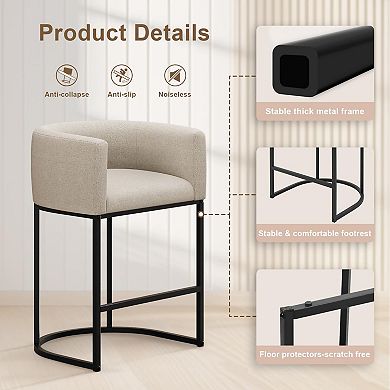 26" H Counter Height Bar Stools Set of 2, Linen Fabric, Mid-Century Modern Design