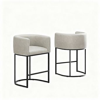 26" H Counter Height Bar Stools Set of 2, Linen Fabric, Mid-Century Modern Design