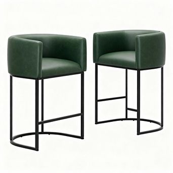 26" H Counter Height Bar Stools Set of 2, Linen Fabric, Mid-Century Modern Design
