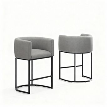 26" H Counter Height Bar Stools Set of 2, Linen Fabric, Mid-Century Modern Design