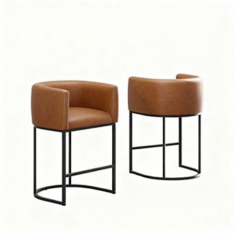 26" H Counter Height Bar Stools Set of 2, Linen Fabric, Mid-Century Modern Design