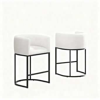 26" H Counter Height Bar Stools Set of 2, Linen Fabric, Mid-Century Modern Design