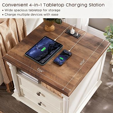 24-Inch Rustic Side Table, SuitableforBedroom/Living Room