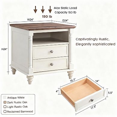 24-Inch Rustic Side Table, SuitableforBedroom/Living Room