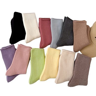 3-Pair Crew Socks Soft Knit Fabric Ribbed Cuff Comfortable Everyday Wear Giftable Basic Sock Set