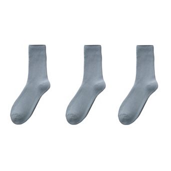 3-Pair Crew Socks Soft Knit Fabric Ribbed Cuff Comfortable Everyday Wear Giftable Basic Sock Set