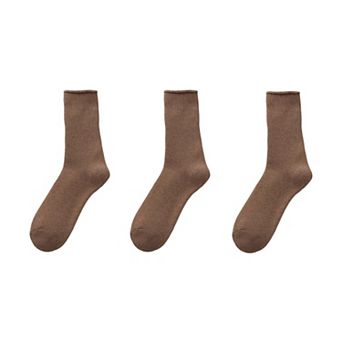 3-Pair Crew Socks Soft Knit Fabric Ribbed Cuff Comfortable Everyday Wear Giftable Basic Sock Set