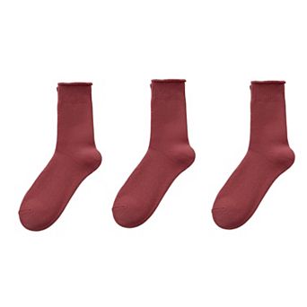 3-Pair Crew Socks Soft Knit Fabric Ribbed Cuff Comfortable Everyday Wear Giftable Basic Sock Set