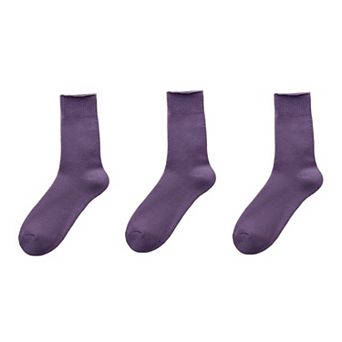 3-Pair Crew Socks Soft Knit Fabric Ribbed Cuff Comfortable Everyday Wear Giftable Basic Sock Set