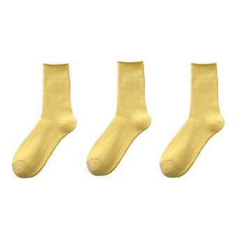 3-Pair Crew Socks Soft Knit Fabric Ribbed Cuff Comfortable Everyday Wear Giftable Basic Sock Set