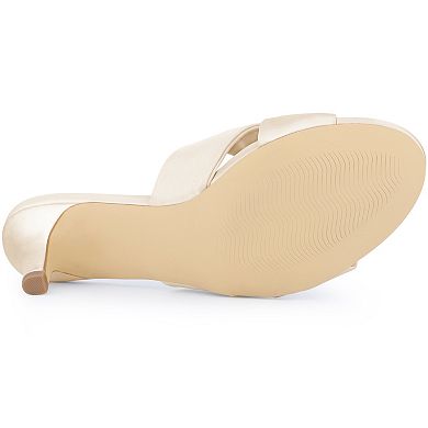 Women's Rhinestone Pearl Kitten Heels Slip on Slide Sandals