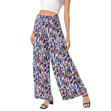Women's Wide Leg High Waist Elastic Drawstring Flowy Lounge Trousers