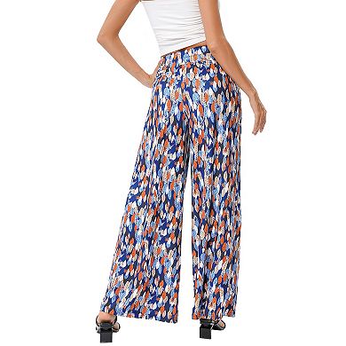 Women's Wide Leg High Waist Elastic Drawstring Flowy Lounge Trousers