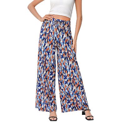 Women's Wide Leg High Waist Elastic Drawstring Flowy Lounge Trousers