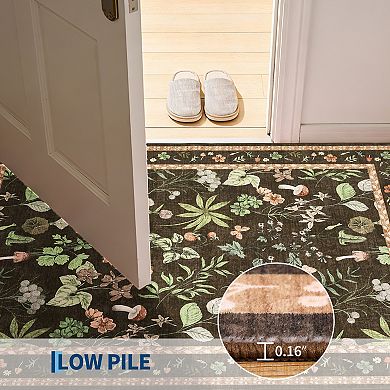 Washable Floral Area Rug, Non-Slip Low Pile Rug, Stain Resistance Carpet