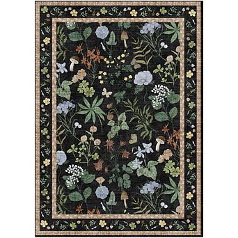 Washable Floral Area Rug, Non-Slip Low Pile Rug, Stain Resistance Carpet