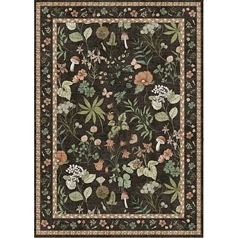 Washable Floral Area Rug, Non-Slip Low Pile Rug, Stain Resistance Carpet