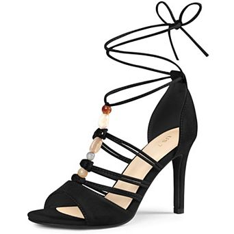Women's Bead Lace Up Strappy Stiletto High Heel Sandals