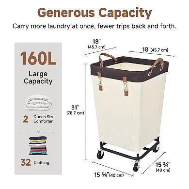 160L Rolling Laundry Basket with Wheels for Easy Family Laundry