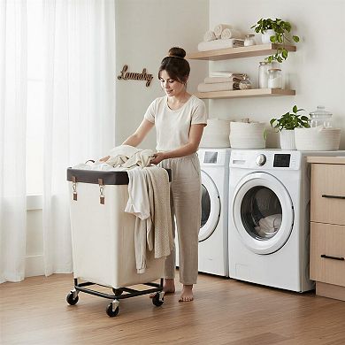 160L Rolling Laundry Basket with Wheels for Easy Family Laundry