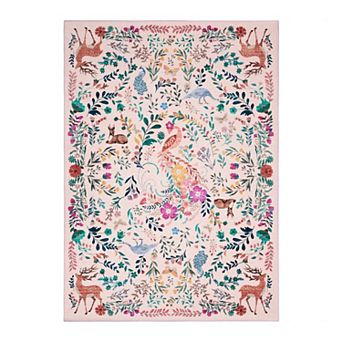 Washable Area Rug, Non-Slip Low Pile Stain Resistance Rug with Peacock and Deer, Animal Carpet