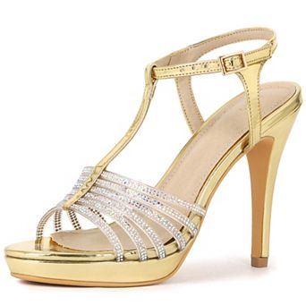 Women's Rhinestone Strap Stiletto Strappy Heel Platform Sandals