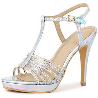 Women's Rhinestone Strap Stiletto Strappy Heel Platform Sandals