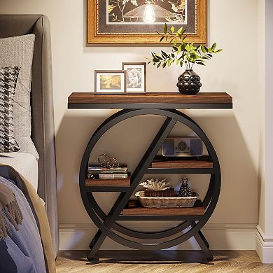 3-Tier Storage Side Table with Wood Top and Metal Frame