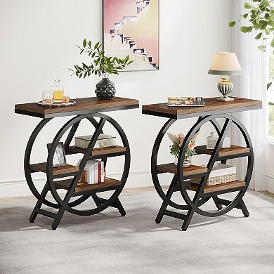 3-Tier Storage Side Table with Wood Top and Metal Frame